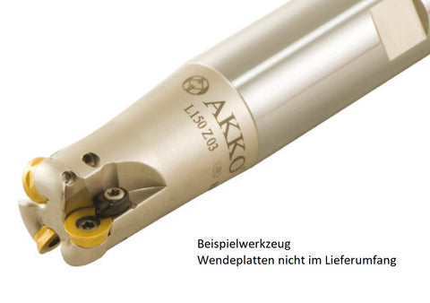 AKKO Hochvorschub-Schaftfräser ø 08 mm für Wendeplatten, kompatibel mit ISO RD.. 0501
<br/>Schaft-ø 10, mit Innenkühlung, Z=1