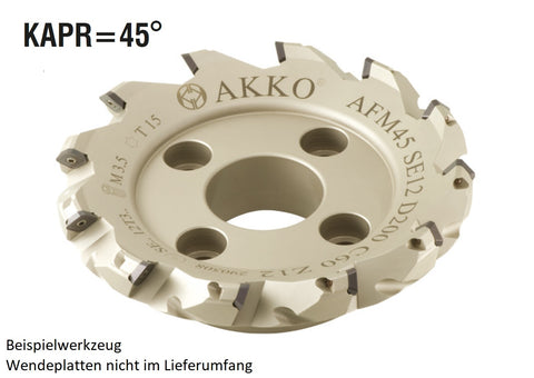 <strong>AKKO</strong>-Planmesserkopf ø 200 mm, 45° Anstellwinkel, kompatibel mit Sandvik R245-12T3 und ZCC SE.. 12T3..
<br/>Schaft-Ausführung ø 60 mm (Typ C), ohne Innenkühlung, Z=12