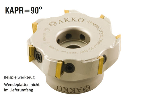 AKKO Eckmesserkopf ø 200 mm, 90° Anstellwinkel, kompatibel mit ISO TP.. 2204..
<br/>Schaft-Ausführung ø 60 mm (Typ C), ohne Innenkühlung, Z=12