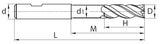 VHM-HPC-Fräser, ø = 8 mm, ZCC-CT, Schneidenlänge H = 19 mm, Gesamtlänge L = 63 mm, ungleiche Teilung mit 38°/41°-Spirale, Z=4, KMG405
<br/>Halsfreistich, Weldonschaft ø 8
