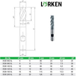 <strong>Lörken</strong>-Vollhartmetall-HPC-Fräser extra lang, ø = 10 mm, Schneidenlänge l2 = 30 mm, Gesamtlänge l1 = 80 mm, ungleiche Teilung mit 35°/38°-Spirale, Z=4<br/>Halsfreistich, Weldonschaft ø 10