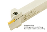 AKKO Axial-Stechhalter, kompatibel mit Korloy-Stechplatte KG..-4
<br/>Schaft-ø 25x25, Einstechbereich ø 112 - ø 200 mm, links
