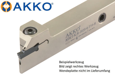 <strong>AKKO</strong>-Außen-Stechhalter, mit Innenkühlung, kompatibel mit Korloy-Stechplatte MGM.-4
<br/>rechts, Schaft 20 x 20 mm