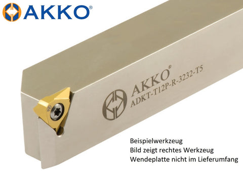 ADKT-T12P-L-3232-T5 AKKO Poly-V-Drehhalter 32 mm x 32 mm, kompatibel mit AKKO-Wendeplatte T12… 
<br/>Ausführung links