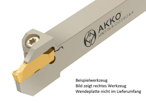 AKKO Außen-Stechhalter, kompatibel mit Tungaloy-Stechplatte DGM3-020
<br/>links, Schaft 12 x 12 mm, für Langdrehautomaten (Swiss-Type)