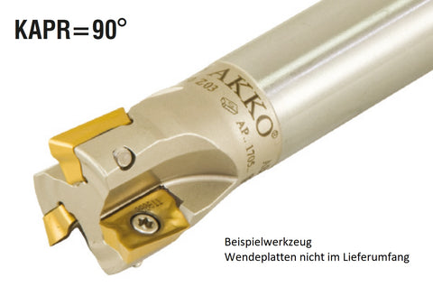 AKKO Wendeplatten-Schaftfräser ø 25 mm, 90°, kompatibel mit ISO AP.. 1604..
<br/>Schaft-ø 25, ohne Innenkühlung, Z=2