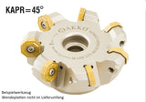 AKKO Planmesserkopf ø 100 mm, 45° Anstellwinkel, kompatibel mit ISO ON.. 0806..
<br/>Schaft-Ausführung ø 32 mm (Typ A), mit Innenkühlung, Z=7