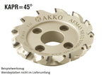 <strong>AKKO</strong>-Planmesserkopf ø 63 mm, 45° Anstellwinkel, kompatibel mit Sandvik R245-12T3 und ZCC SE.. 12T3..
<br/>Schaft-Ausführung ø 22 mm (Typ A), mit Innenkühlung, Z=5