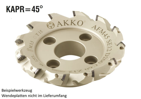 AKKO Planmesserkopf ø 50 mm, 45° Anstellwinkel, kompatibel mit Sandvik R245-12T3 und ZCC SE.. 12T3.., linksschneidend
<br/>Schaft-Ausführung ø 22 mm (Typ A), mit Innenkühlung, Z=4