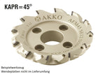 AKKO Planmesserkopf ø 160 mm, 45° Anstellwinkel, kompatibel mit Sandvik R245-12T3 und ZCC SE.. 12T3.., linksschneidend
<br/>Schaft-Ausführung ø 40 mm (Typ C), ohne Innenkühlung, Z=10