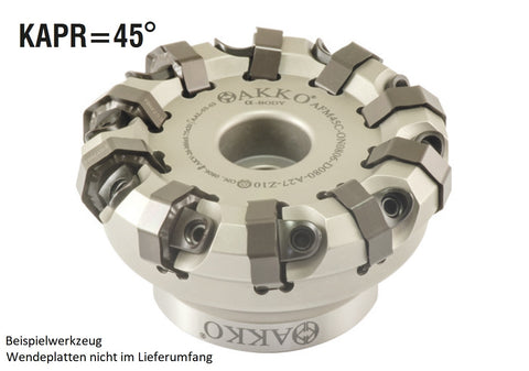 AKKO Planmesserkopf ø 100 mm, 45° Anstellwinkel, kompatibel mit ISO ON.. 0806..
<br/>Schaft-Ausführung ø 32 mm (Typ A), ohne Innenkühlung, Z=14