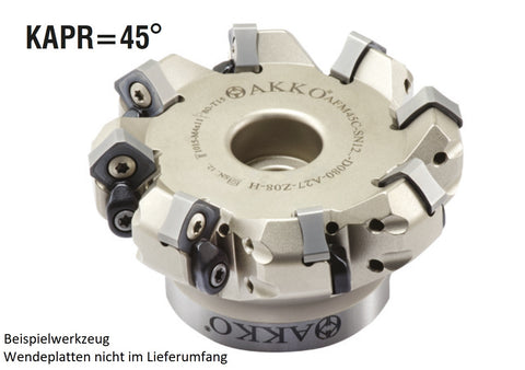 AKKO Planmesserkopf ø 100 mm, 45° Anstellwinkel, kompatibel mit Walter / Lamina / Achteck SN.. 12..
<br/>Schaft-Ausführung ø 32 mm (Typ A), mit Innenkühlung, Z=10