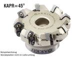 AKKO Planmesserkopf ø 100 mm, 45° Anstellwinkel, kompatibel mit Walter / Lamina / Achteck SN.. 12..
<br/>Schaft-Ausführung ø 32 mm (Typ A), mit Innenkühlung, Z=8