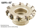 AKKO Planmesserkopf ø 63 mm, 45° Anstellwinkel, kompatibel mit Walter / Palbit / Böhlerit SN.. 1206..
<br/>Schaft-Ausführung ø 22 mm (Typ A), mit Innenkühlung, Z=7