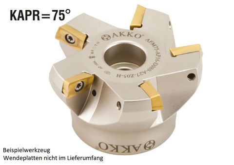 AKKO Planmesserkopf ø 125 mm, 75° Anstellwinkel, "Aufbrauchfräser", kompatibel mit ISO AP.. 1604..
<br/>Schaft-Ausführung ø 40 mm (Typ B), ohne Innenkühlung, Z=7