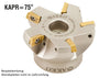 AKKO Planmesserkopf ø 63 mm, 75° Anstellwinkel, "Aufbrauchfräser", kompatibel mit ISO AP.. 1604..
<br/>Schaft-Ausführung ø 22 mm (Typ A), mit Innenkühlung, Z=4