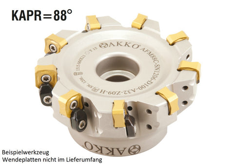 AKKO Eckmesserkopf ø 100 mm, 88° Anstellwinkel, kompatibel mit ISO SN.. 1206..<br/>Schaft-Ausführung ø 32 mm (Typ A), mit Innenkühlung, Z=9