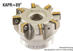 AKKO Eckmesserkopf ø 63 mm, 89° Anstellwinkel, kompatibel mit Iscar SNMU 1305..
<br/>Schaft-Ausführung ø 22 mm (Typ A), mit Innenkühlung, Z=6