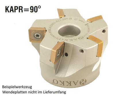 AKKO Eckmesserkopf ø 50 mm, 90° Anstellwinkel, kompatibel mit Sandvik 490R 1404..
<br/>Schaft-Ausführung ø 22 mm (Typ A), mit Innenkühlung, Z=4