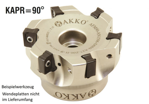 AKKO Eckmesserkopf ø 125 mm, 90° Anstellwinkel, kompatibel mit ZCC ANGX 1506..
<br/>Schaft-Ausführung ø 40 mm (Typ B), ohne Innenkühlung, Z=9