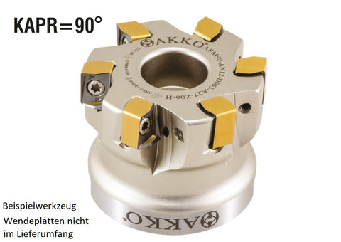 AKKO Eckmesserkopf ø 63 mm, 90° Anstellwinkel, kompatibel mit Iscar ANKX 1205..
<br/>Schaft-Ausführung ø 27 mm (Typ A), mit Innenkühlung, Z=6