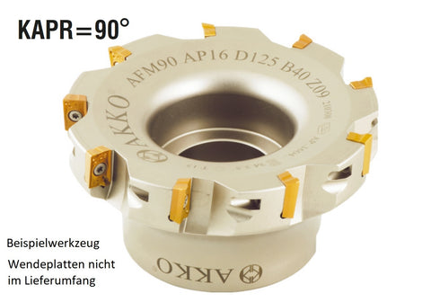 AKKO Eckmesserkopf ø 160 mm, 90° Anstellwinkel, kompatibel mit ISO AP.. 1604..
<br/>Schaft-Ausführung ø 40 mm (Typ C), ohne Innenkühlung, Z=10