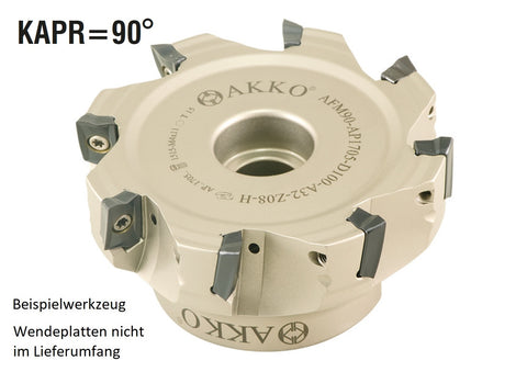 AKKO Eckmesserkopf ø 80 mm, 90° Anstellwinkel, kompatibel mit Taegutec AP.. 1705..
<br/>Schaft-Ausführung ø 27 mm (Typ A), mit Innenkühlung, Z=7