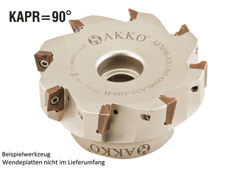 AKKO Eckmesserkopf ø 80 mm, 90° Anstellwinkel, kompatibel mit Sumitomo AX.T 1235..
<br/>Schaft-Ausführung ø 27 mm (Typ A), mit Innenkühlung, Z=10