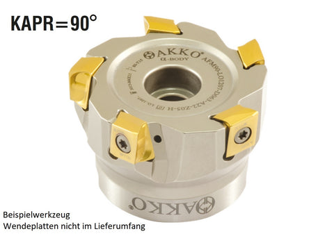 AKKO Eckmesserkopf ø 40 mm, 90° Anstellwinkel, kompatibel mit Mitsubishi LOGU 1207..
<br/>Schaft-Ausführung ø 16 mm (Typ A), mit Innenkühlung, Z=4