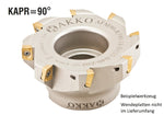 AKKO Eckmesserkopf ø 63 mm, 90° Anstellwinkel, kompatibel mit Sandvik R390 1704..
<br/>Schaft-Ausführung ø 22 mm (Typ A), mit Innenkühlung, Z=6