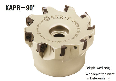 AKKO Eckmesserkopf ø 50 mm, 90° Anstellwinkel, kompatibel mit Pramet / Safety RT 1003..
<br/>Schaft-Ausführung ø 22 mm (Typ A), mit Innenkühlung, Z=7