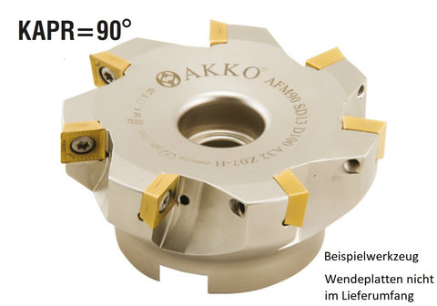 AKKO Eckmesserkopf ø 63 mm, 90° Anstellwinkel, kompatibel mit Korloy SD.. 1305..
<br/>Schaft-Ausführung ø 22 mm (Typ A), mit Innenkühlung, Z=5