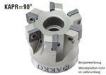 AKKO Eckmesserkopf ø 63 mm, 90° Anstellwinkel, kompatibel mit Iscar SPMT/XPMT/QPMR/QPMT 1004..
<br/>Schaft-Ausführung ø 22 mm (Typ A), mit Innenkühlung, Z=5