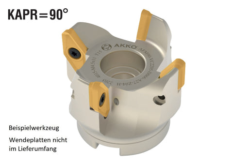 AKKO Eckmesserkopf ø 66 mm, 90° Anstellwinkel, kompatibel mit ISO VCKT 2205..
<br/>Aufnahmebohrung ø 27 mm (Typ A), mit Innenkühlung, Z=4