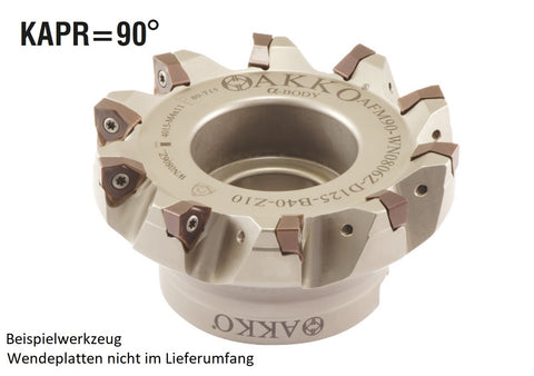 AKKO Eckmesserkopf ø 80 mm, 90° Anstellwinkel, kompatibel mit ZCC WNHU 0806..
<br/>Schaft-Ausführung ø 27 mm (Typ A), mit Innenkühlung, Z=6