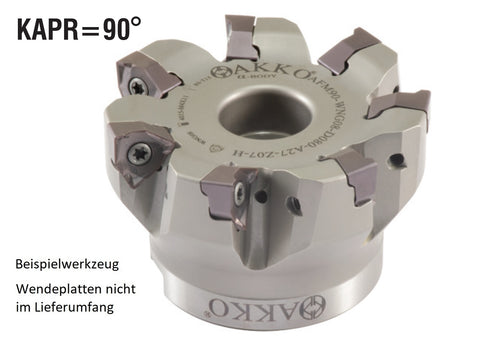 AKKO Eckmesserkopf ø 50 mm, 90° Anstellwinkel, kompatibel mit XTC-GSC WNGU 0806..
<br/>Aufnahmebohrung ø 22 mm (Typ A), mit Innenkühlung, Z=5