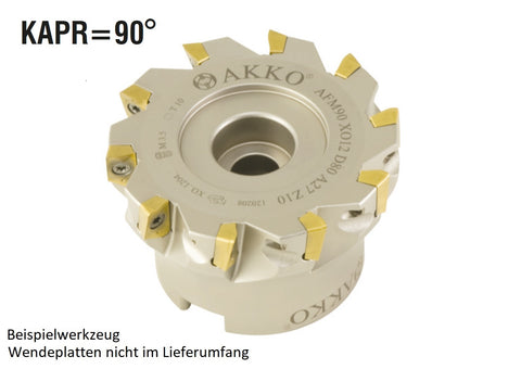 AKKO Eckmesserkopf ø 80 mm, 90° Anstellwinkel, kompatibel mit Seco XO.. 1204..
<br/>Schaft-Ausführung ø 27 mm (Typ A), mit Innenkühlung, Z=10