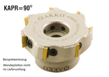 AKKO Eckmesserkopf ø 63 mm, 90° Anstellwinkel, kompatibel mit ISO TP.. 2204..
<br/>Schaft-Ausführung ø 22 mm (Typ A), ohne Innenkühlung, Z=5