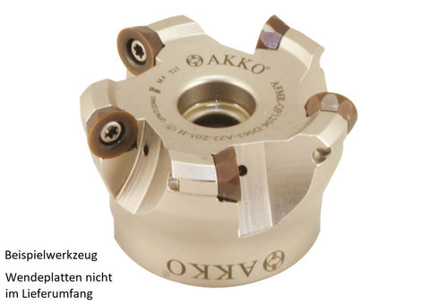 AKKO Messerkopf für Rundplatten, ø 50 mm, kompatibel mit Sumitomo QP.. 1204..
<br/>Schaft-Ausführung ø 22 mm (Typ A), mit Innenkühlung, Z=4