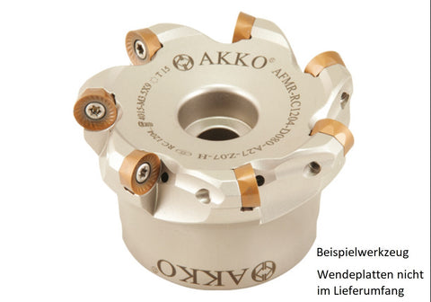 AKKO Messerkopf für Rundplatten, ø 63 mm, kompatibel mit Sandvik RC.. 1204..
<br/>Schaft-Ausführung ø 22 mm (Typ A), mit Innenkühlung, Z=6