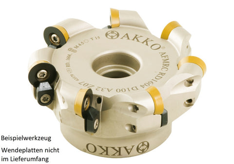 AKKO Messerkopf für Rundplatten, ø 100 mm, kompatibel mit ISO RD.. 1204..
<br/>Schaft-Ausführung ø 32 mm (Typ A), mit Innenkühlung, Z=7