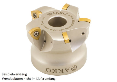 AKKO Hochvorschub-Messerkopf für Wendeplatten, ø 63 mm, kompatibel mit Taegutec BLMP 1205..
<br/>Schaft-Ausführung ø 22 (Typ A), mit Innenkühlung, Z=4