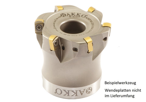 AKKO Hochvorschub-Messerkopf für Wendeplatten, ø 50 mm, kompatibel mit Dijet ENMU 1004..
<br/>Schaft-Ausführung ø 22 (Typ A), mit Innenkühlung, Z=6