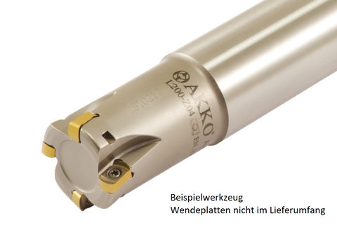AKKO Hochvorschub-Schaftfräser ø 22 mm für Wendeplatten, kompatibel mit Dijet ENMU 1004....
<br/>Schaft-ø 20, ohne Innenkühlung, Z=3
