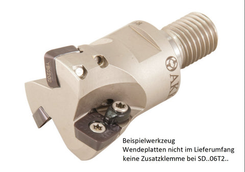 AKKO Hochvorschub-Einschraubfräser ø 20 mm, kompatibel mit ZCC SD.. 06T2..
<br/>Gewindeschaft M10, mit Innenkühlung, Z=3