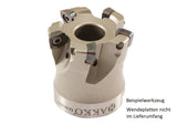 AKKO Hochvorschub-Messerkopf für Wendeplatten, ø 63 mm, kompatibel mit Kyocera SOMT 1004..
<br/>Schaft-Ausführung ø 22 (Typ A), mit Innenkühlung, Z=6