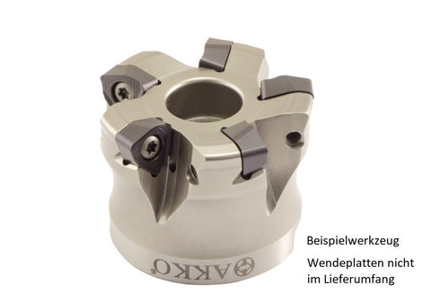 AKKO Hochvorschub-Messerkopf für Wendeplatten, ø 63 mm, kompatibel mit Dijet WNMU 0907..
<br/>Schaft-Ausführung ø 22 (Typ A), mit Innenkühlung, Z=5