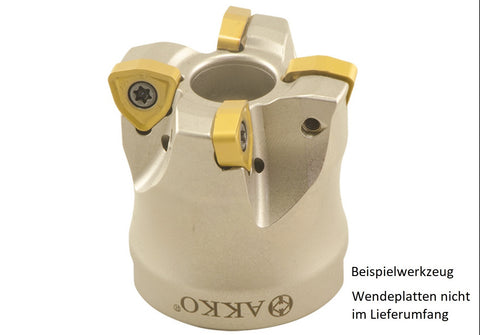 AKKO Hochvorschub-Messerkopf für Wendeplatten, ø 50 mm, kompatibel mit Korloy WNMX 09T3..
<br/>Schaft-Ausführung ø 22 (Typ A), mit Innenkühlung, Z=5