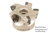 AKKO Hochvorschub-Messerkopf für Wendeplatten, ø 100 mm, kompatibel mit ZCC SD.. 1204..
<br/>Schaft-Ausführung ø 32 (Typ A), mit Innenkühlung, Z=8