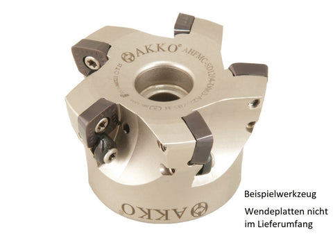 AKKO Hochvorschub-Messerkopf für Wendeplatten, ø 50 mm, kompatibel mit ZCC SD.. 1204..
<br/>Schaft-Ausführung ø 22 (Typ A), mit Innenkühlung, Z=4